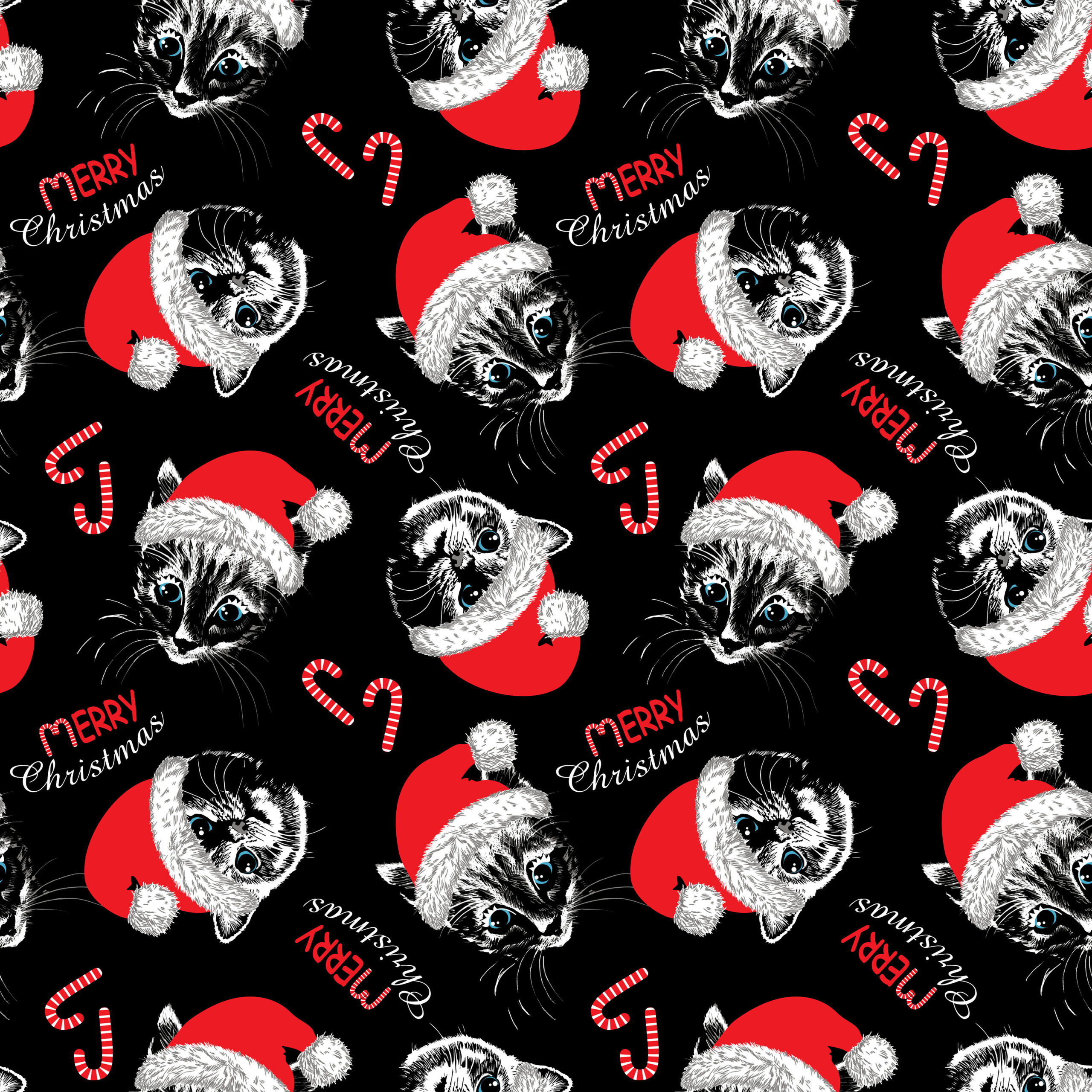 Webware - Baumwollstoff - Weihnachten - Weihnachtskatzen