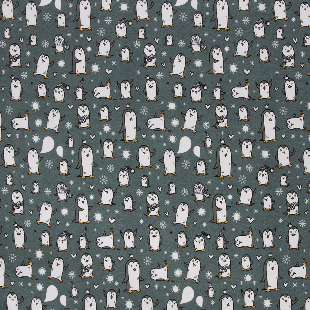 Sweat leicht angeraut - Swafing - Lina - Pinguine auf Smaragd Stoffrest 125cm
