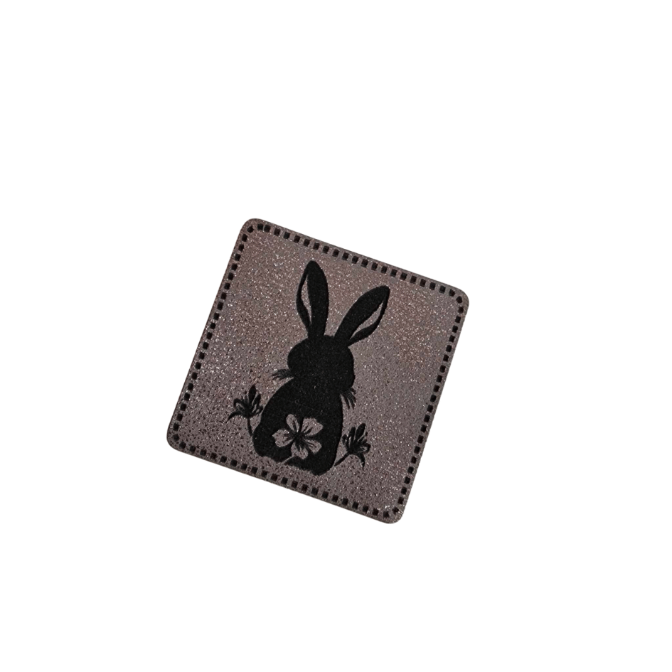 Label - Kunstleder - Silber - 4cm x 4cm - Hase
