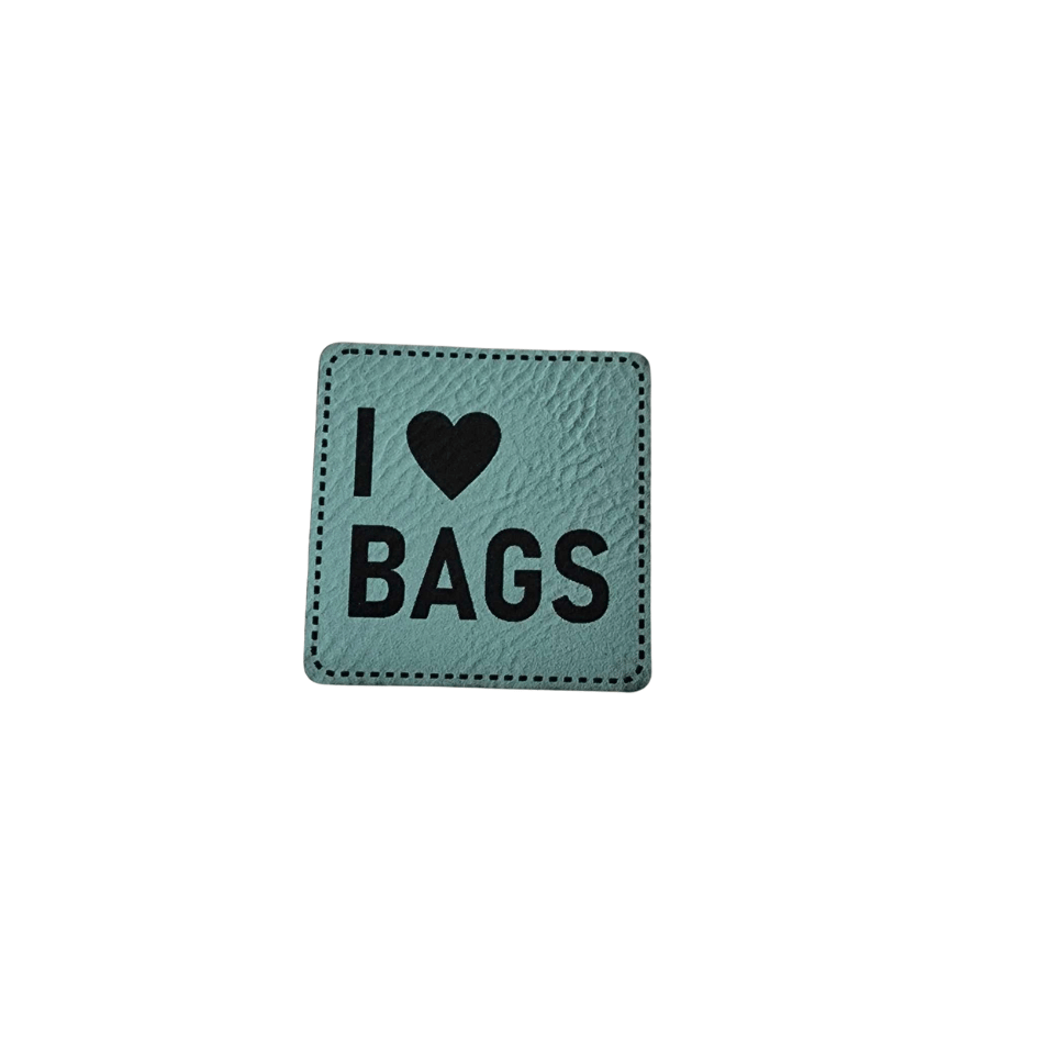 Label - Kunstleder - Smaragd - 4cm x 4cm - I LOVE BAGS