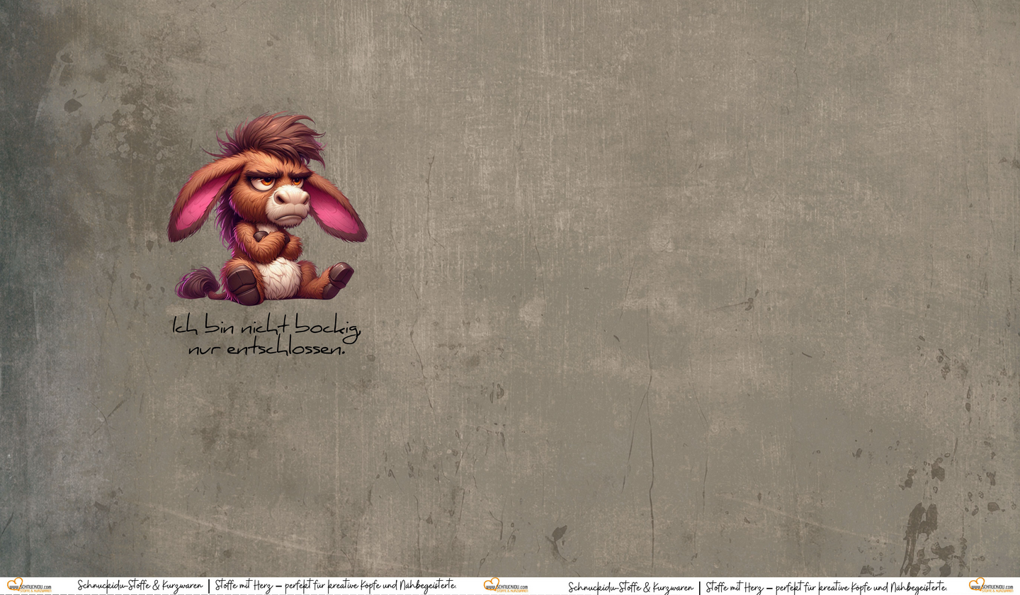 French Terry Panel mit frechem Esel-Motiv auf hellgrau meliertem Hintergrund – ca. 80x145cm, 95% Baumwolle, 5% Elasthan, Öko-Tex Standard 100