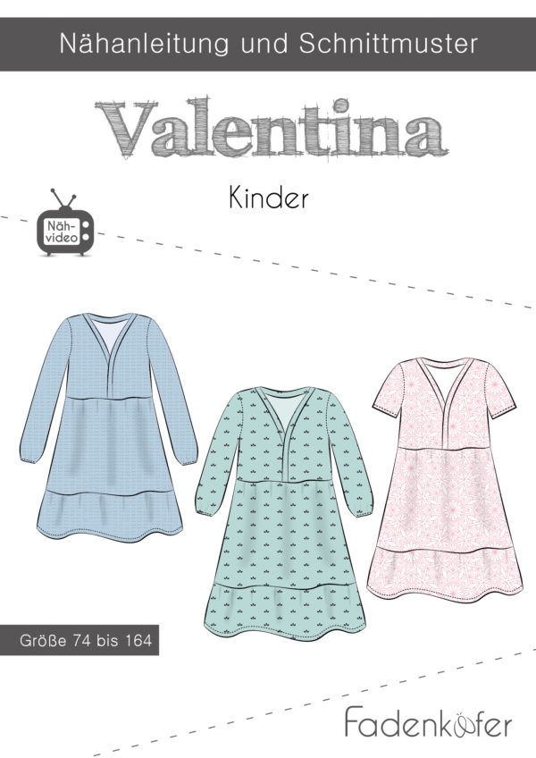 Papierschnittmuster Fadenkäfer - Papierschnittmuster Kleid Valentina Kinder - Größe 74 bis 164