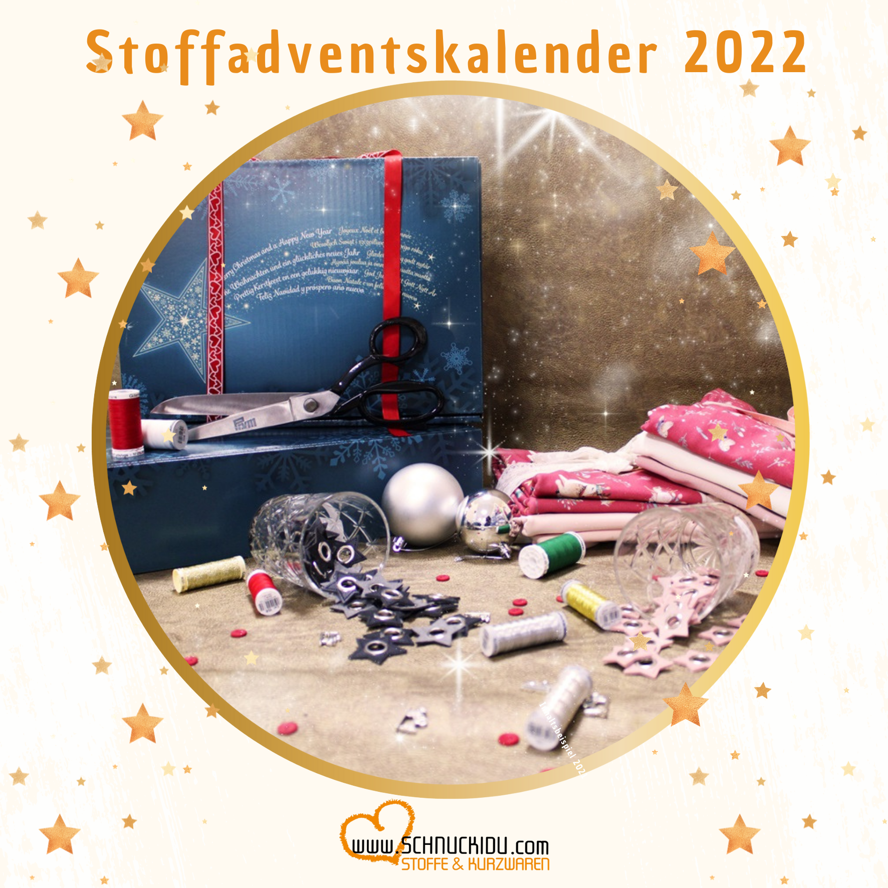 Stoff Adventskalender für Frauen 2022 XXL Variante (14 Meter Stoff, 8 Meter Tüddel, 14 Tüddelteile) - sofort lieferbar