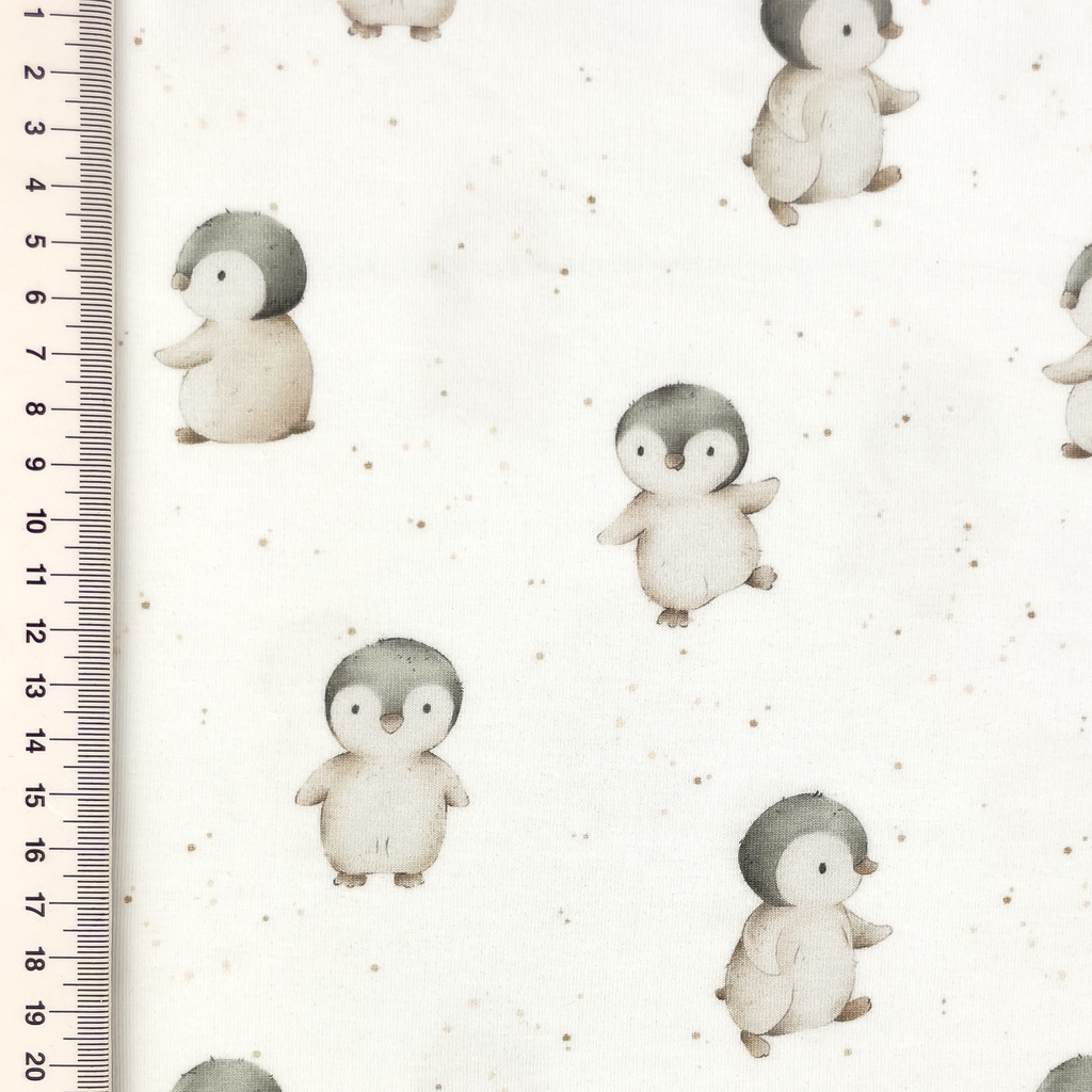 Niedlicher Baumwolljersey mit kleinen Pinguinen, hochwertiger Motivjersey, 95% Baumwolle, 5% Elasthan, weich & elastisch für kindgerechte Winterkleidung und Accessoires