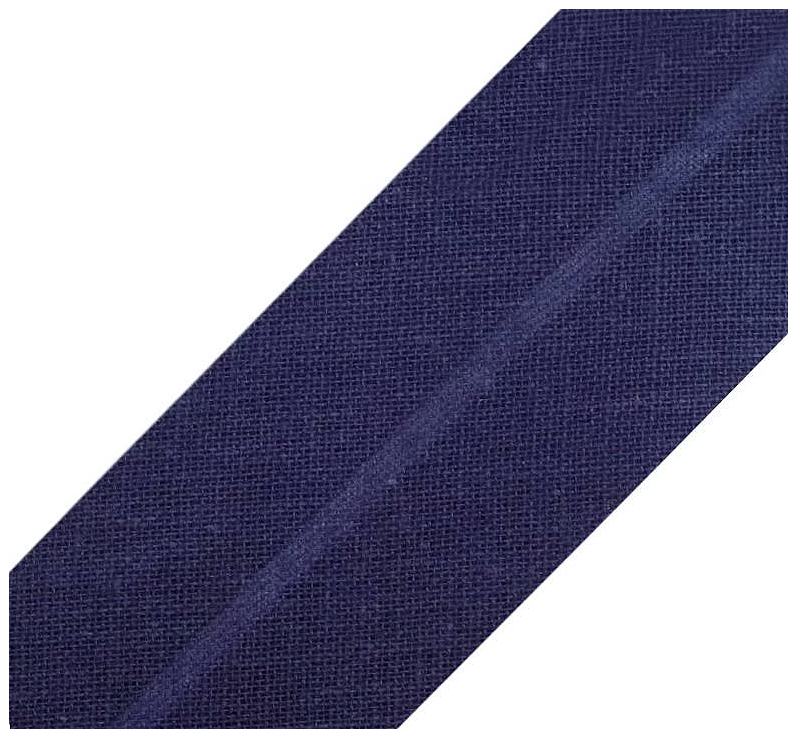 Royalblaues Schrägband aus 100% Baumwolle, 20mm Breite (vorgefalzt), hochwertiges Einfassband für Kantenabschlüsse an Kleidung und Accessoires.