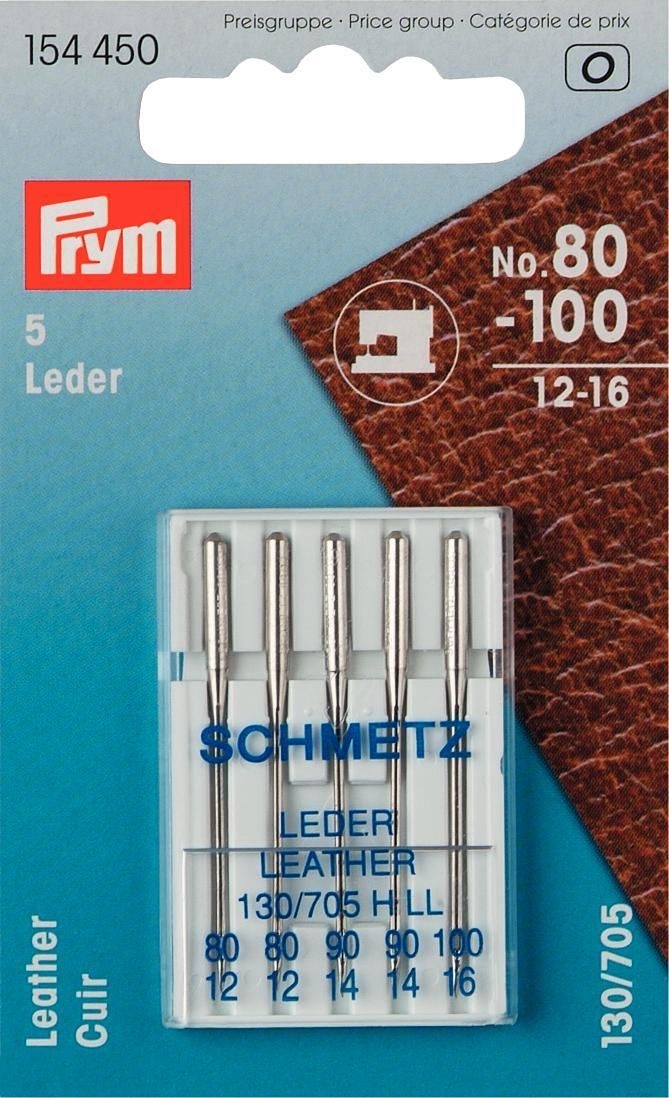 Prym Ledernadeln (System 130/705 H LL) – 5-teiliges Set in den Stärken 80, 90 und 100 mit Schneidspitze für echtes Leder, Kunstleder und hartes Vlies.