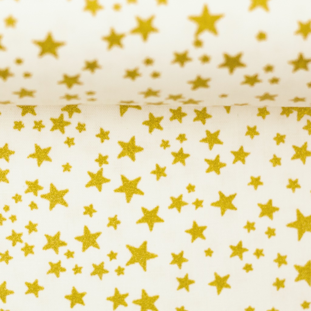 Webware - Baumwoll Stoff - Swafing - Weihnachten - Glitzerdruck - Sterne in Gold auf Ecru