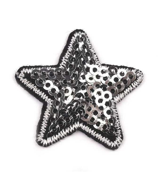 Funkelnde Pailletten-Applikation in Sternform, 35 mm Durchmesser, zum Aufbügeln und Aufnähen, ideal zum Verzieren von Kleidung, Schultüten und Accessoires.