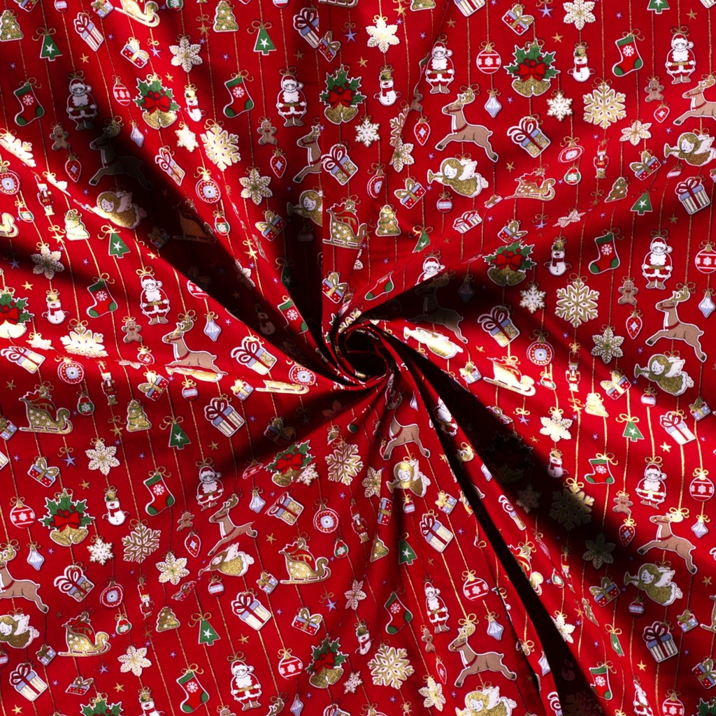 Webware - Baumwoll Stoff - Weihnachten - Weihnachtshänger auf Rot