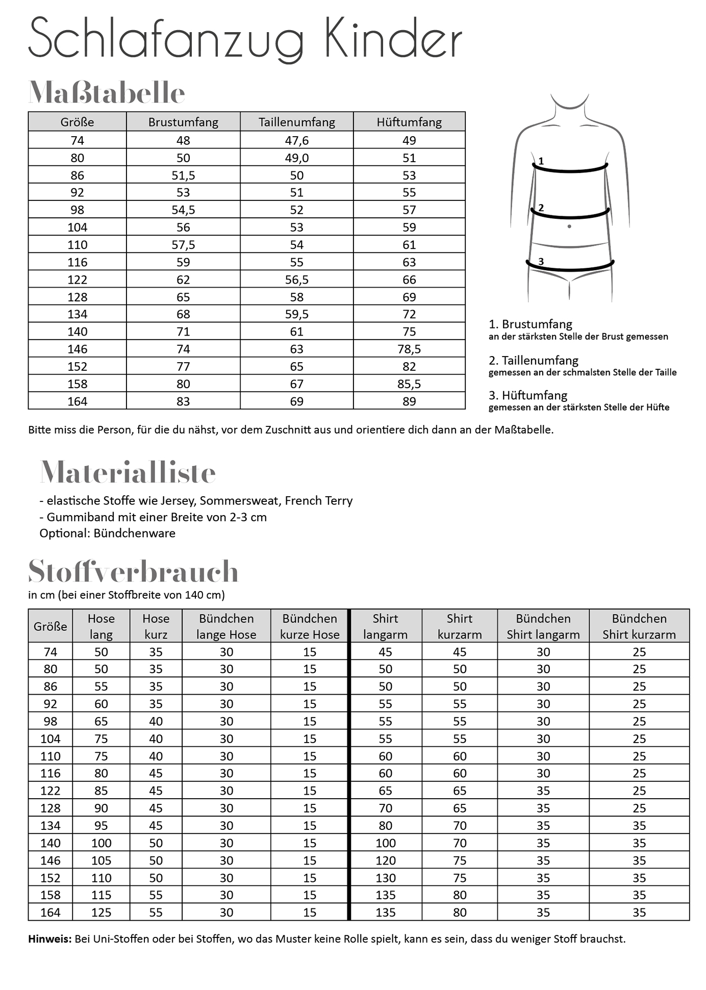 Papierschnittmuster Fadenkäfer - Schlafanzug für Kinder - 74-164