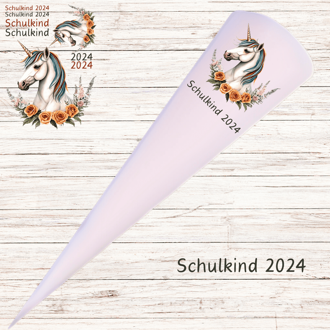 Bügelbild - Plott - Schulanfang - Einhorn Blumen - 20,7cm x 29,7cm