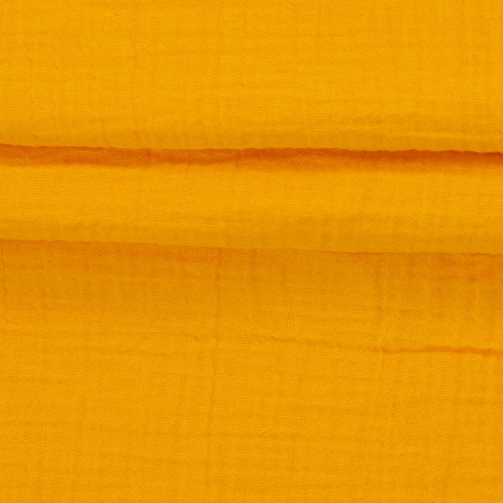 Hochwertiger Musselin Stoff in Sonnengelb, weiches Double Gauze aus 100% Baumwolle, leichter Mullstoff für Babykleidung und Accessoires, 125g/m², blickdicht und atmungsaktiv
