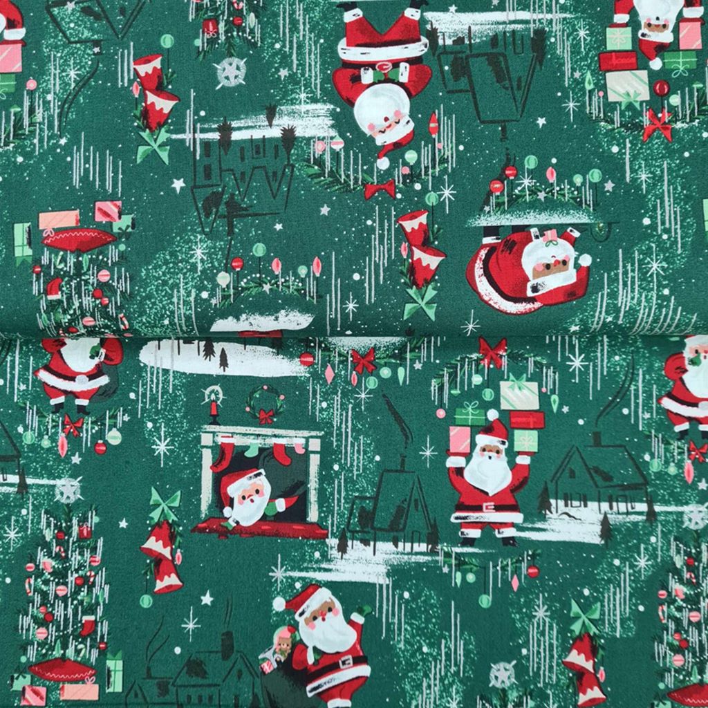 Webware - Baumwoll Stoff - Patchwork - Santa auf Grün