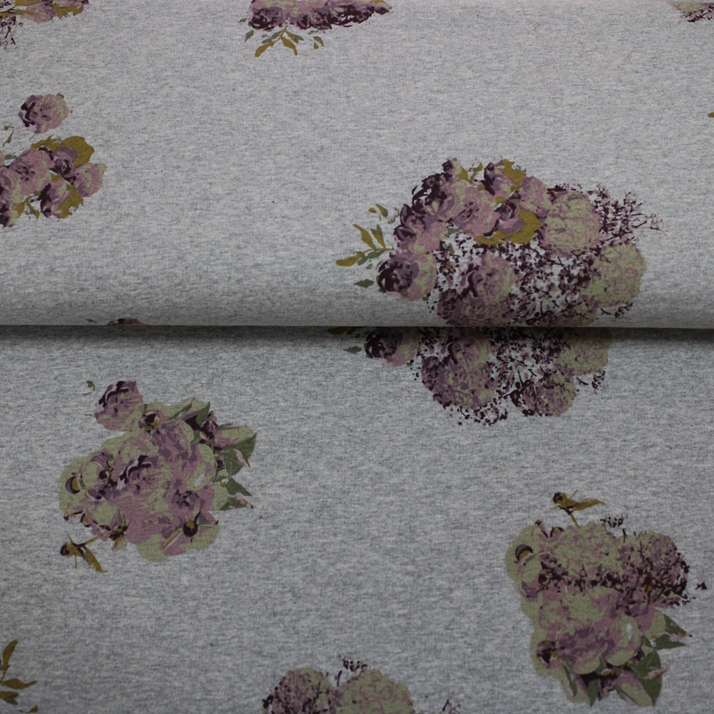 Lillestoff - French Terry - Sommersweat - Nestgezwitscher by Franziska Damerau - Bouquet - Grau Melange