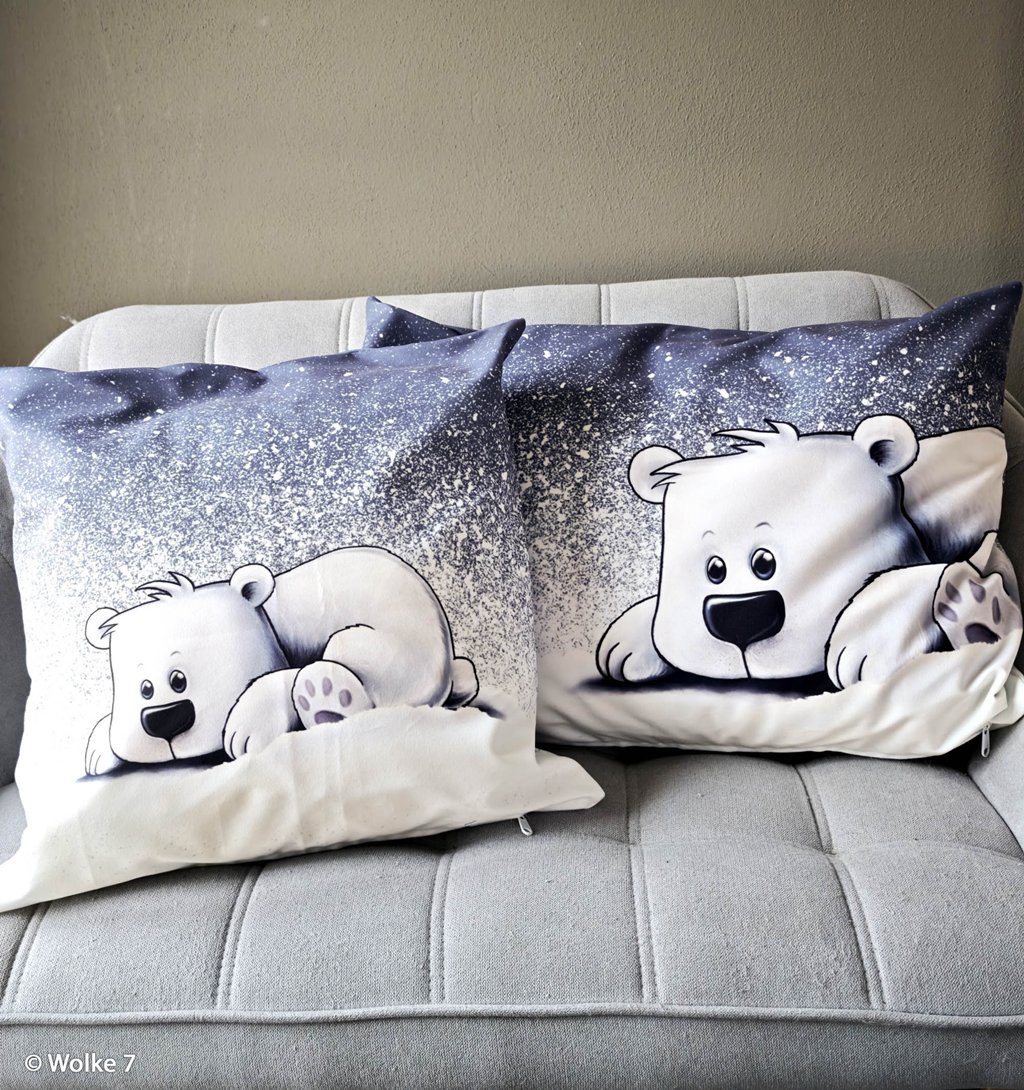 Vororder - Kissenpanel - Samt - On the Rocks by Thorsten Berger - Eisbär im Schnee