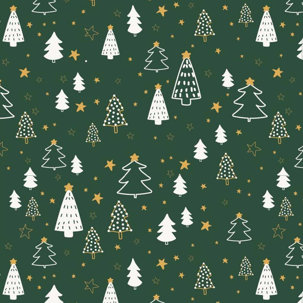 Webware - Baumwolle - Weihnachten - Tannenbäume in Weiß auf Grün