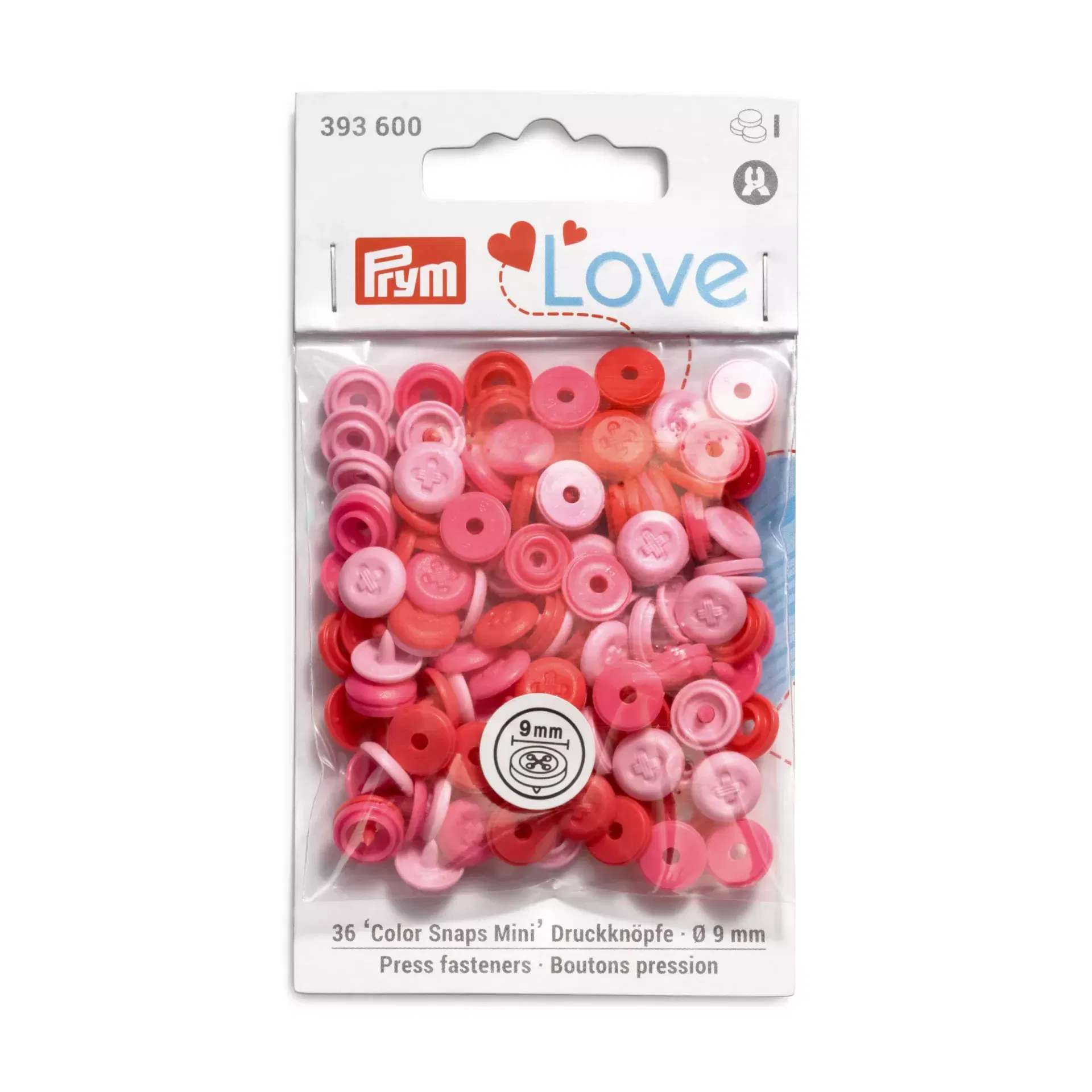 Prym Love Color Snaps Mini (393600) – Druckknöpfe in Rosa mit Annähoptik. 36 Stück, 9 mm Durchmesser. Kunststoff-Druckknöpfe für Baby- und Kinderkleidung.