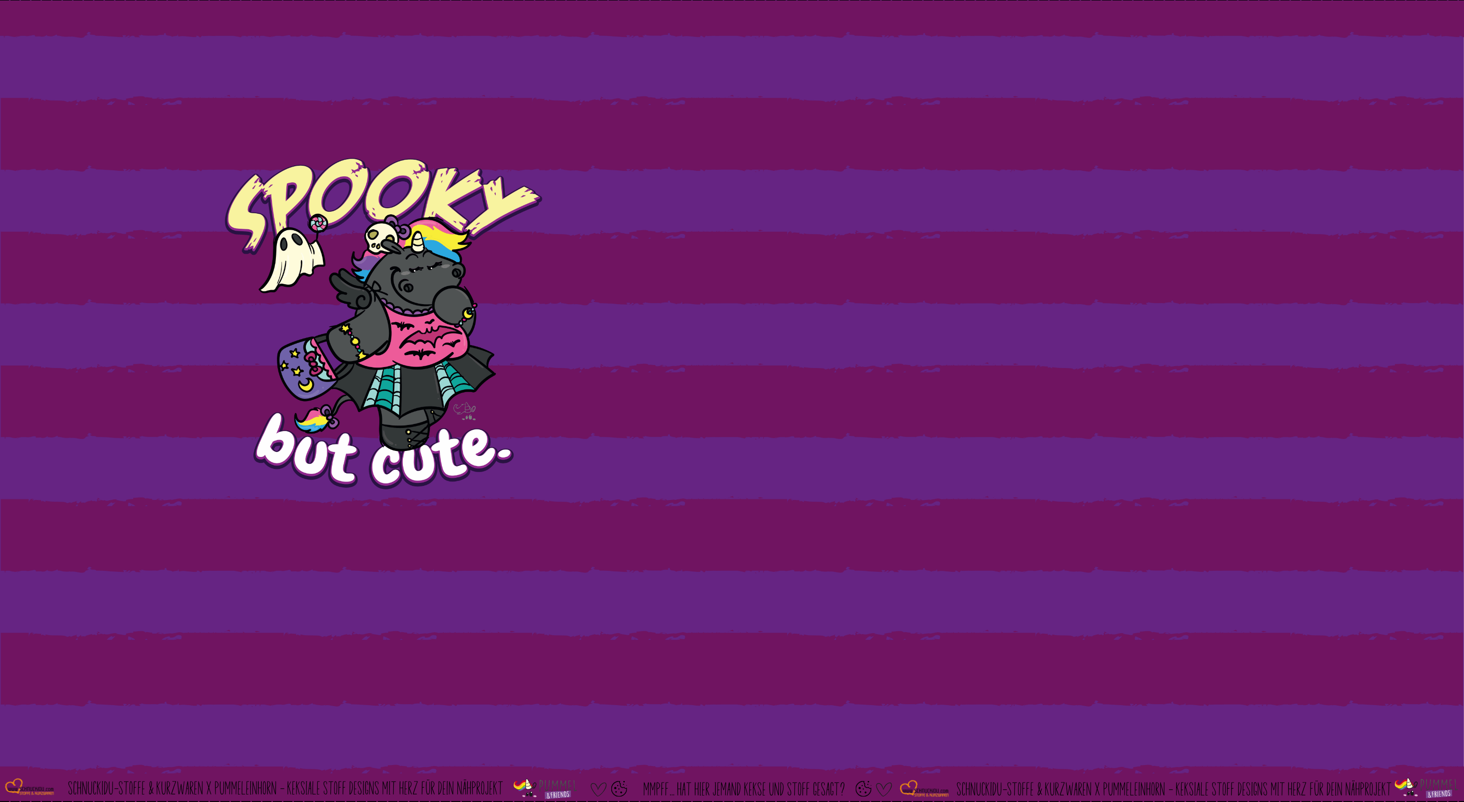 Pummeleinhorn Panel "Spooky but cute" in Violett – Halloween-Design mit Geist und Fledermaus-Kostüm auf Jersey oder French Terry, exklusive Vororder.