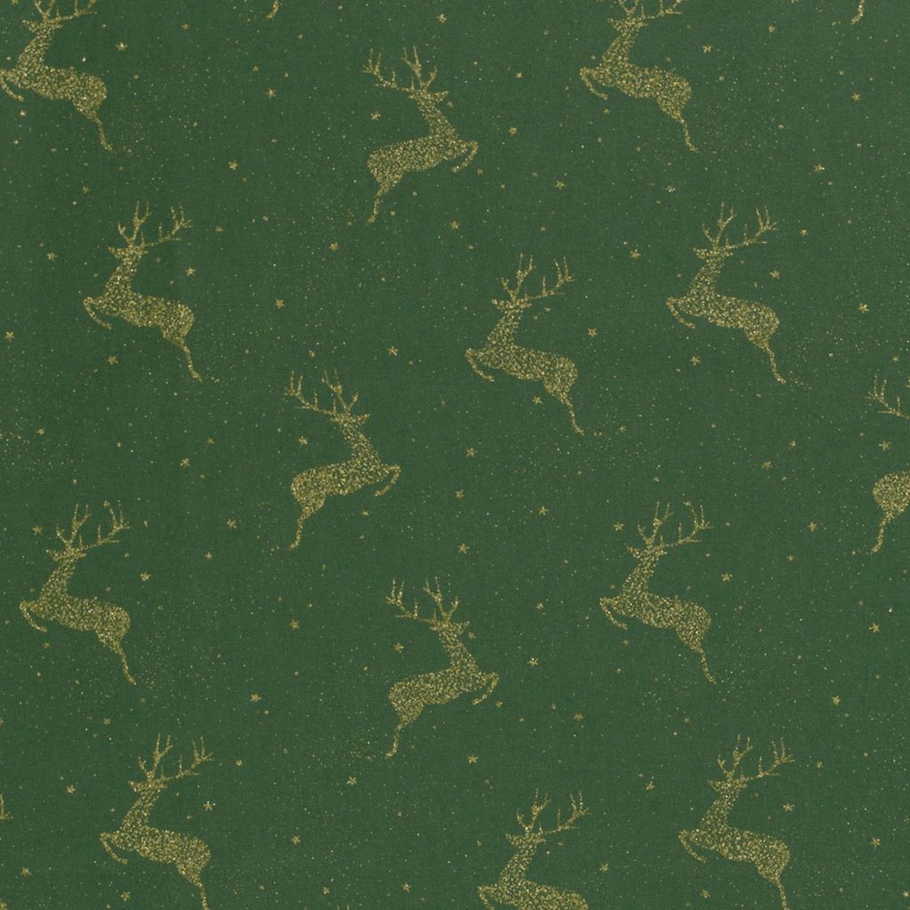 Webware - Baumwolle - Weihnachten - Hirsch in Gold auf Grün