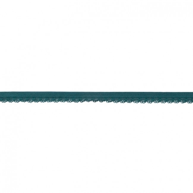 Elastische Spitze in elegantem Petrol mit dekorativer Bogenkante, 11 mm Breite, hochwertige Mischung mit Lycra, ideal für Lingerie, Unterwäsche-Abschlüsse und edle Akzente.