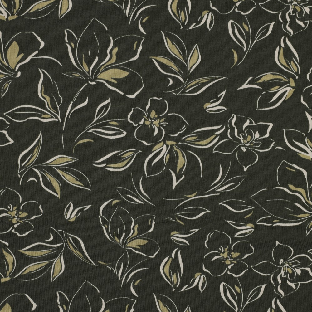 French Terry - Sommersweat - Flowers auf Jade
