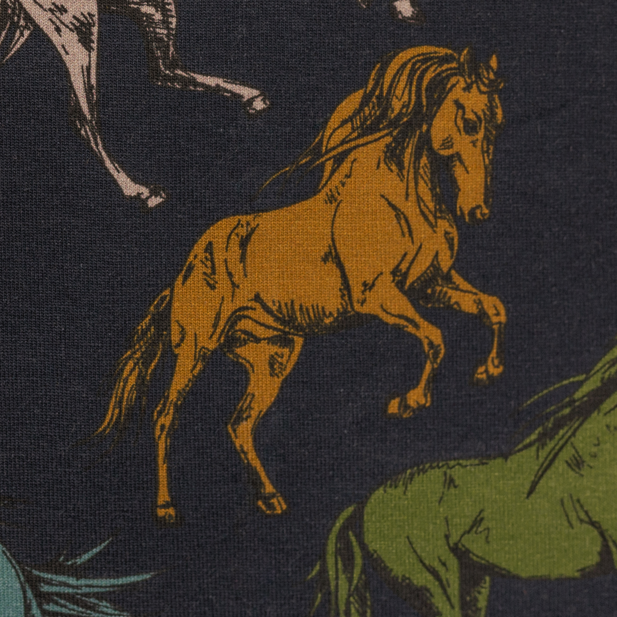 Baumwolljersey - Jersey Stoff - Motivjersey -  Klaas -Pferde auf dunkelblau