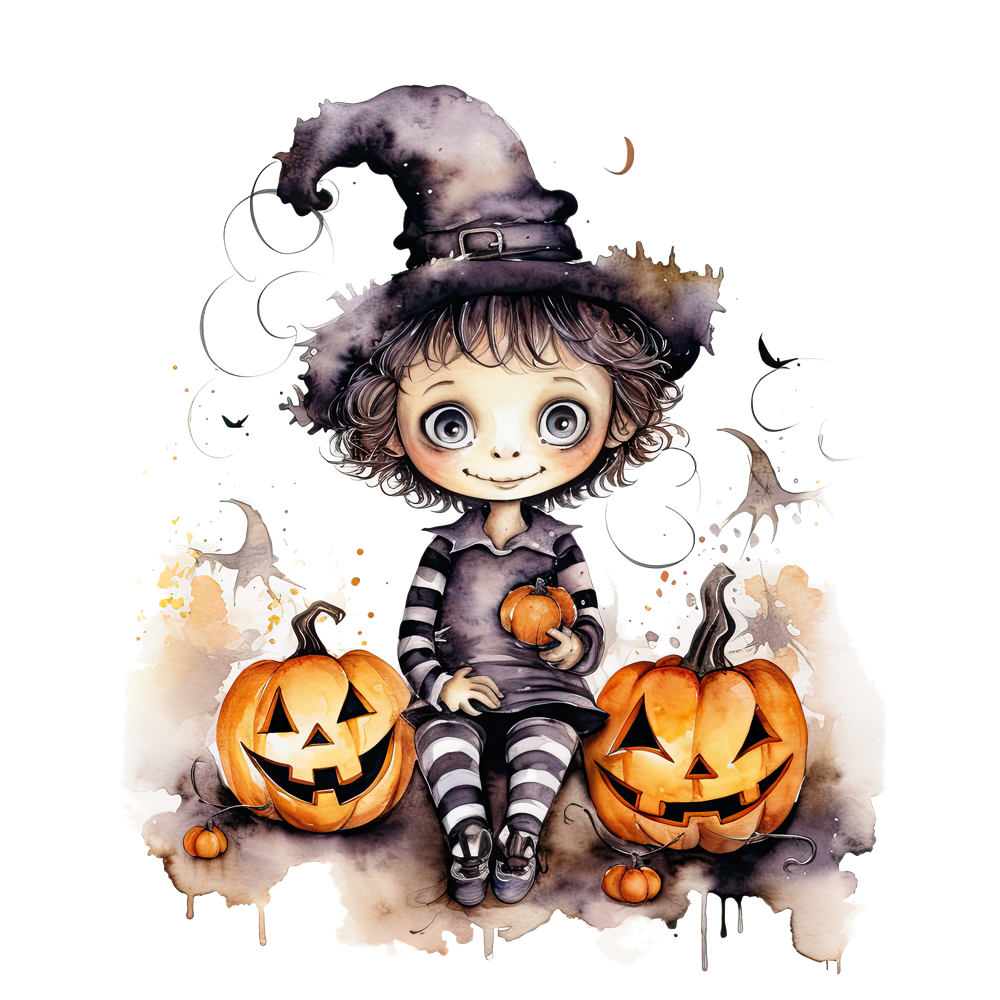 Bügelbild - Halloween - Zauberer mit 2 Kürbissen - 13cm x 11cm