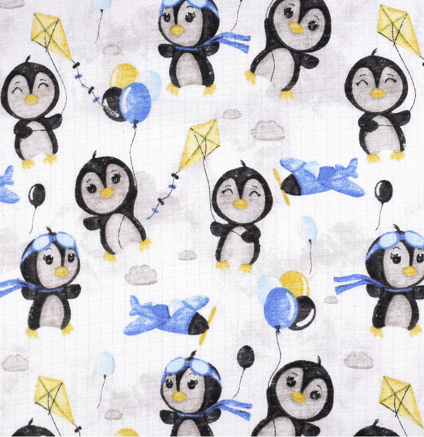 Stoffabschnitt - Musselin - Windelstoff - 100cm x 80cm - Pinguine Blau