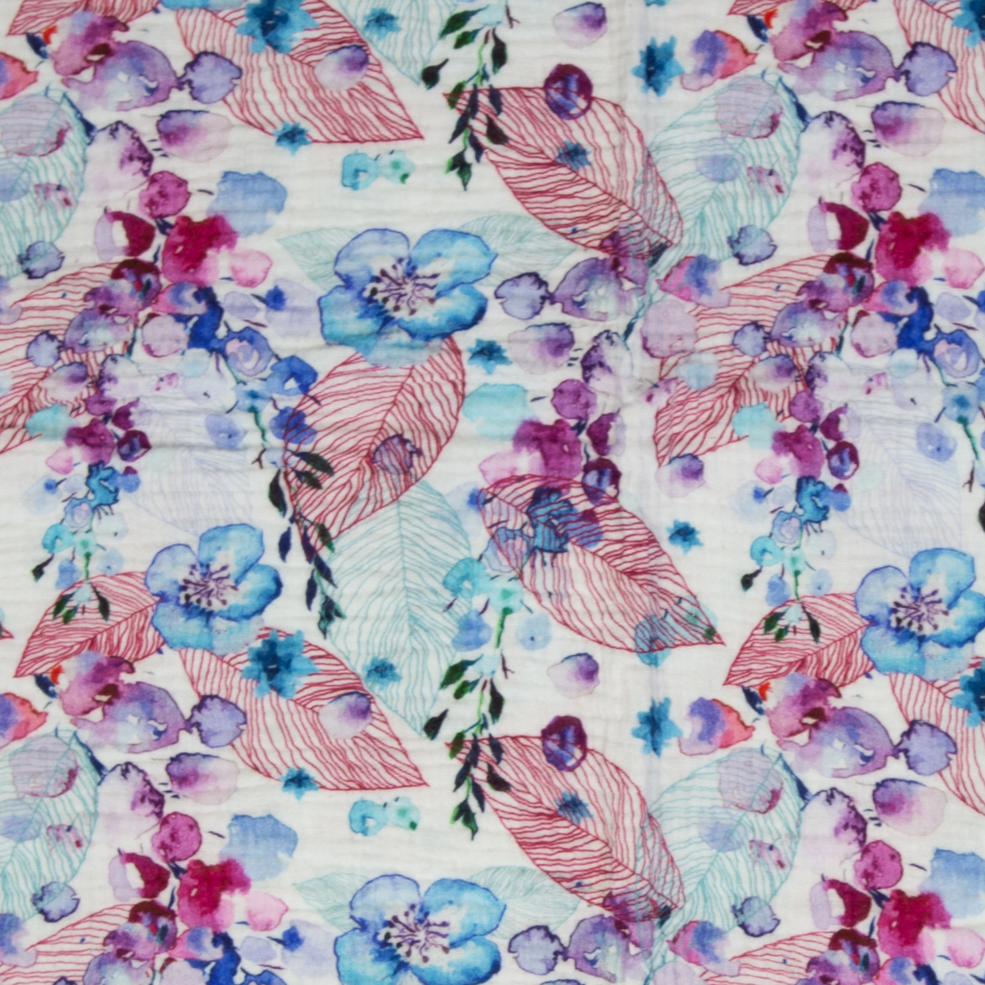 Musselin - Baumwolle - Double Gauze - Thea - Blumen in Blau- und Lilatönen