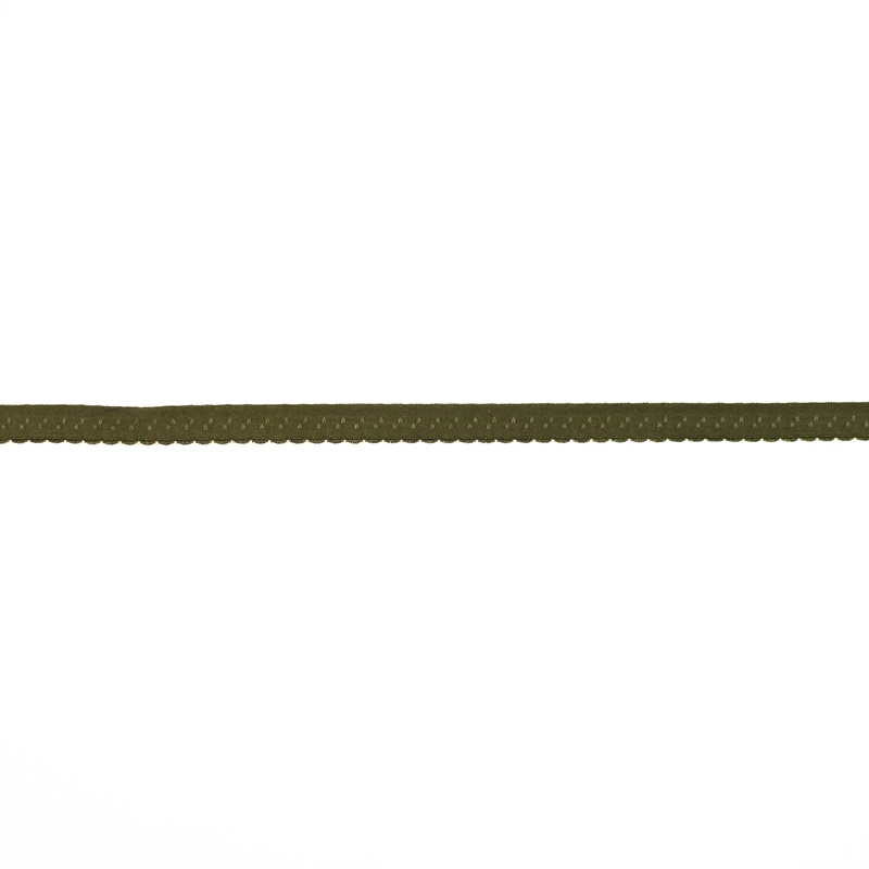 Elastisches Schrägband Luxus Polyamid - glänzend - Armeegrün mit Herzchen
