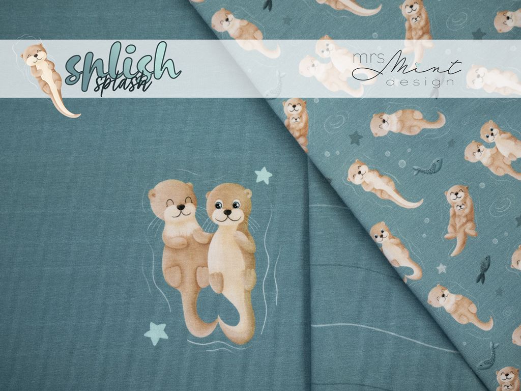 Panel - Swafing - Jersey - Splish Splash by Mrs Mint Design -  50cm x 150cm - Otter