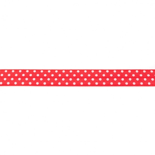 Elastisches Schrägband - 16mm - Polyamid - glänzend - Rot mit weißen Punkten
