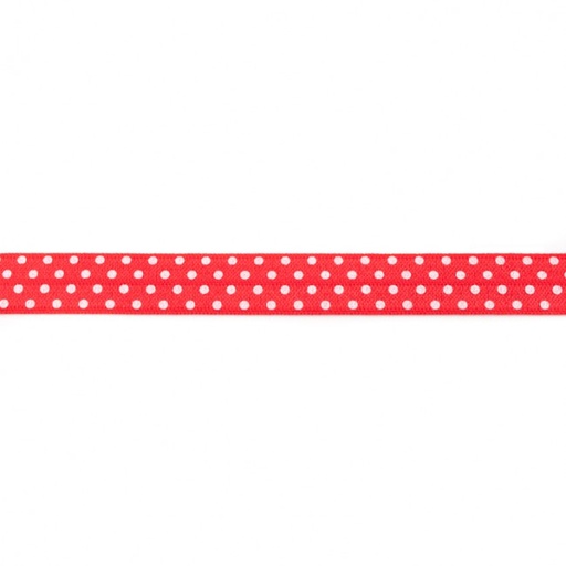 Elastisches Schrägband - 16mm - Polyamid - glänzend - Rot mit weißen Punkten