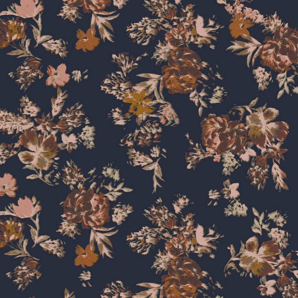 Baumwolljersey - Motivjersey - Blumen auf Navy