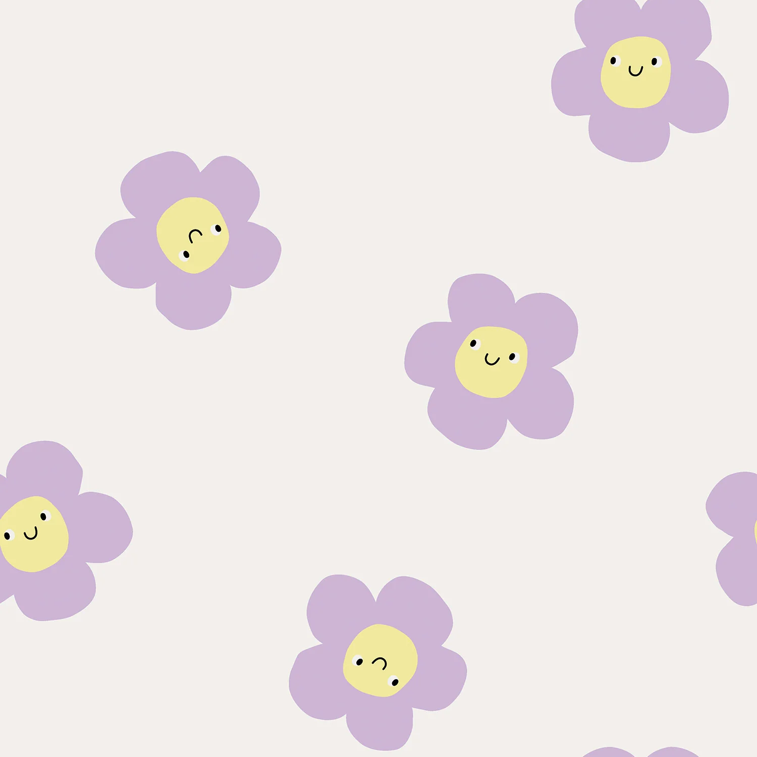  Motivjersey - Digitaldruck - Blumen mit Gesicht auf Wollweiß