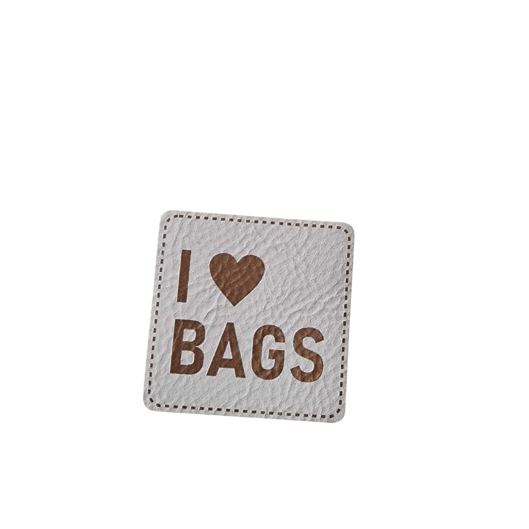 Label - Kunstleder - Beige - 4cm x 4cm - I LOVE BAGS