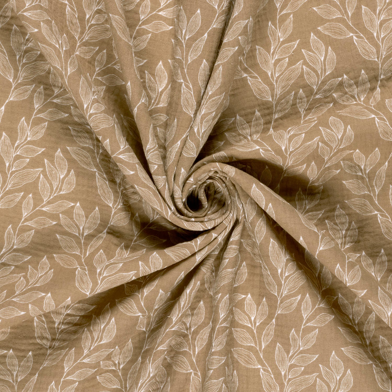 Musselin - Baumwolle - Weiße Zweige auf Beige