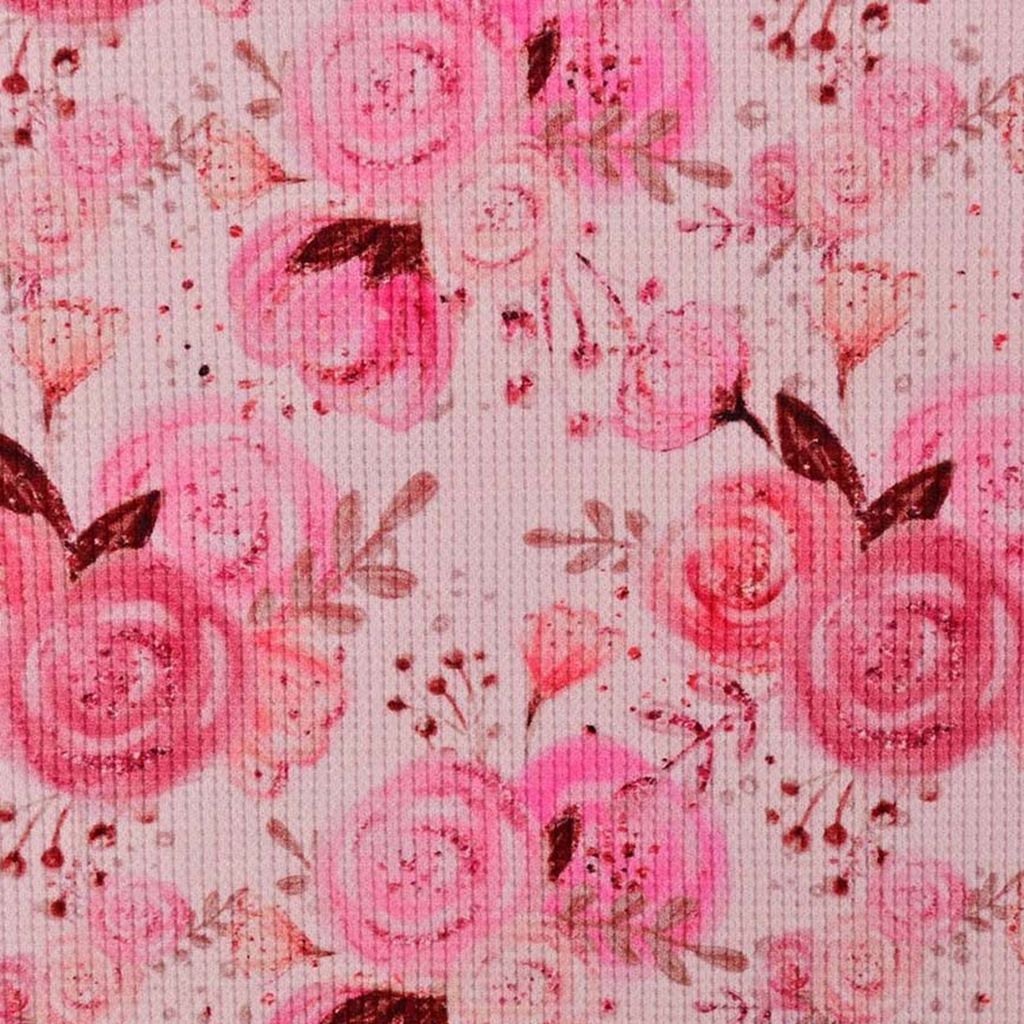 Baumwolljersey - Waffel Jersey - Rosen auf Pink
