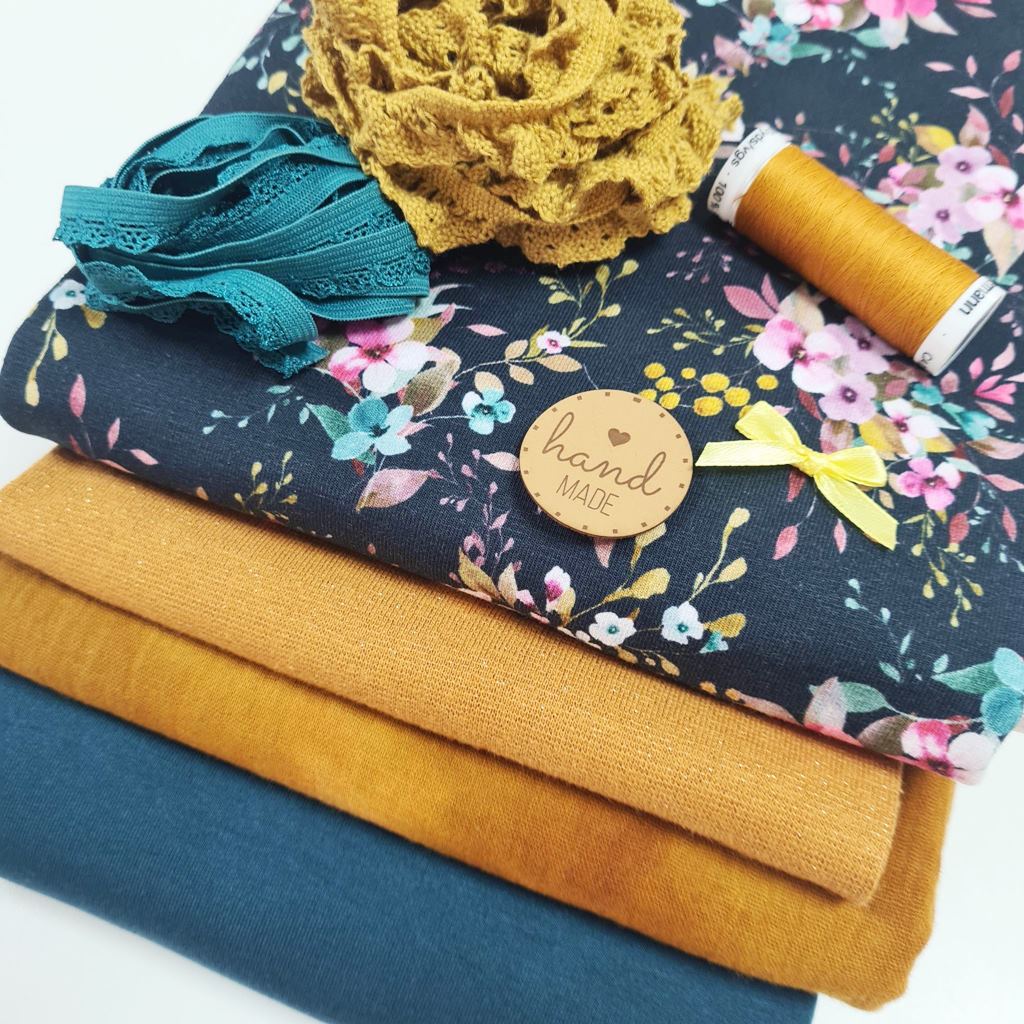 Stoffpaket - Schnuckidu - Unikat - DIY Nähset - Nähpaket - Blumenmeer in Ocker