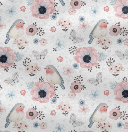 VORORDER - Eigendesign - Birdy mit rosa Blumen auf weiß