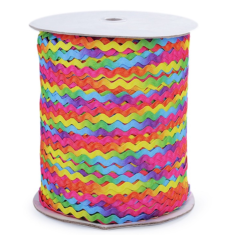 Bunte Zackenlitze in Regenbogenfarben (Multicolor), 6mm Breite, dekorative Borte als Meterware für farbenfrohe Kinderkleidung und Accessoires.