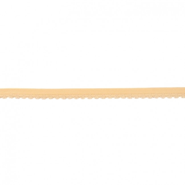 Elastische Spitze mit Bogenkante in Hellgelb, 11 mm Breite, hochwertige Meterware aus Polyester-Lycra-Mix für Lingerie, Unterwäsche und verspielte Abschlüsse.