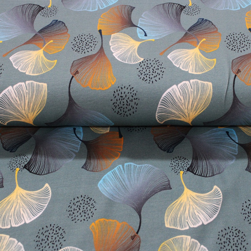 Eigenproduktion - Jersey Stoff - Motivjersey - Ginkgo Stoffrest 50cm