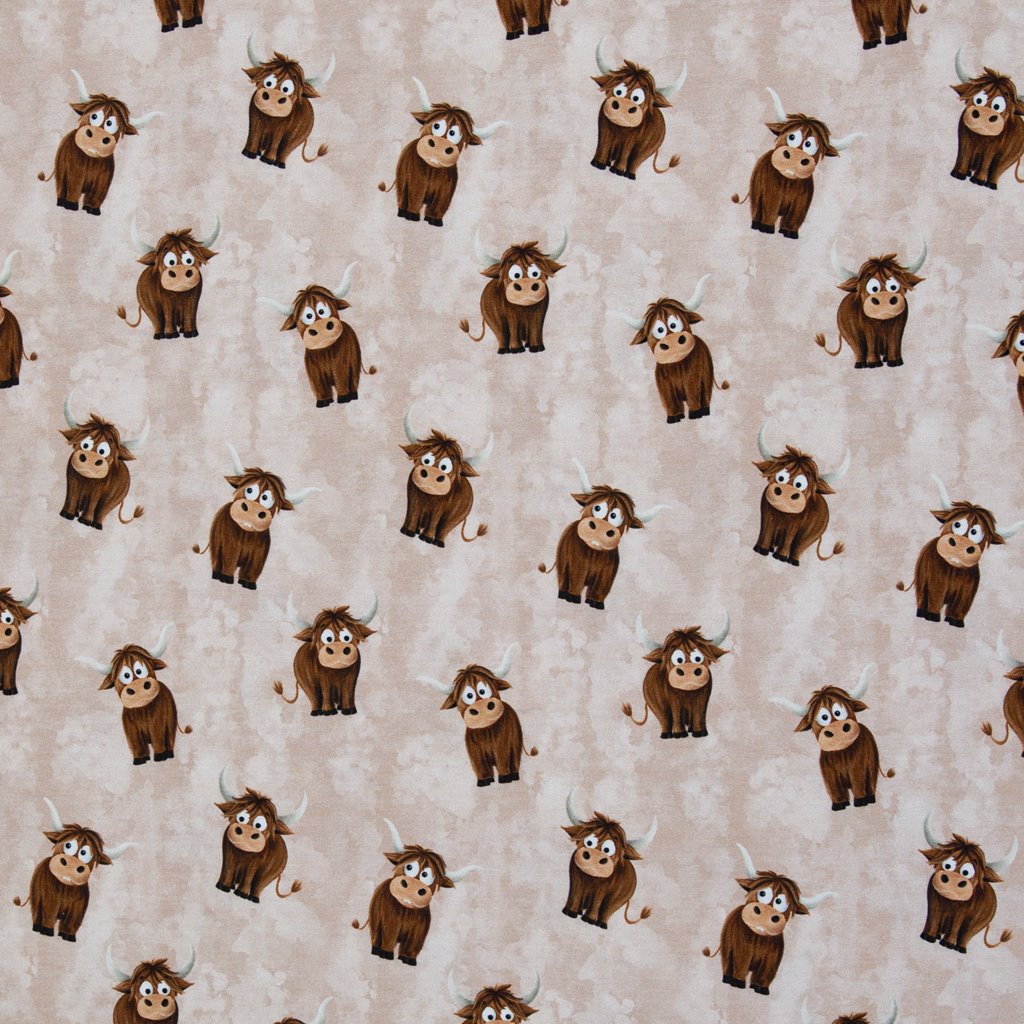 French Terry Swafing Holy Cow by mrs. Mint design – Hochwertiger Kombistoff in Beige mit dezentem Muster, 95% Baumwolle, 5% Elasthan, Öko-Tex Standard 100, weicher Sommersweat