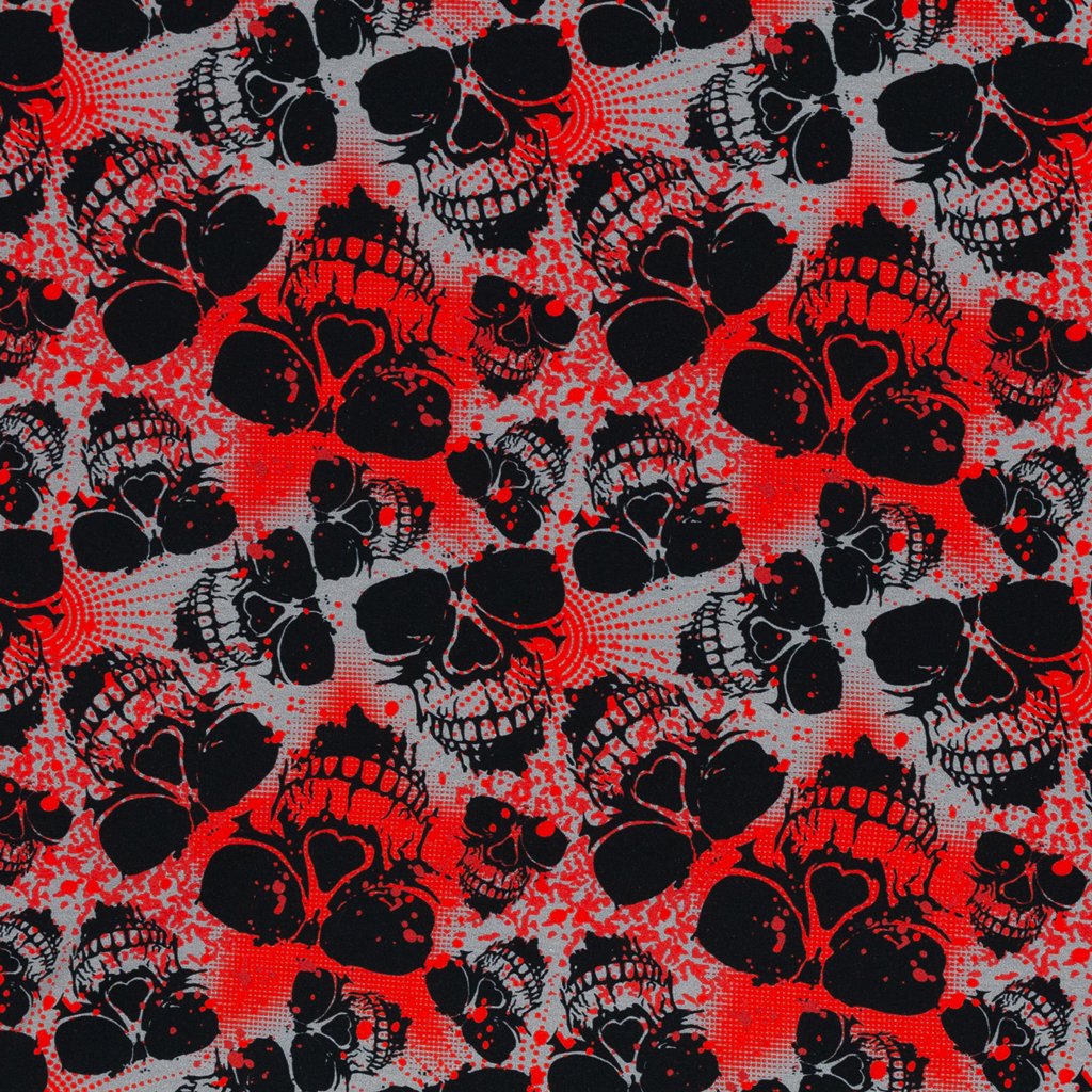 Leicht angerauter Sweat Swafing Montreal mit Totenkopf-Muster in Rot – 95% Baumwolle, Öko-Tex Standard 100, weicher Übergangssweat, cooles Design