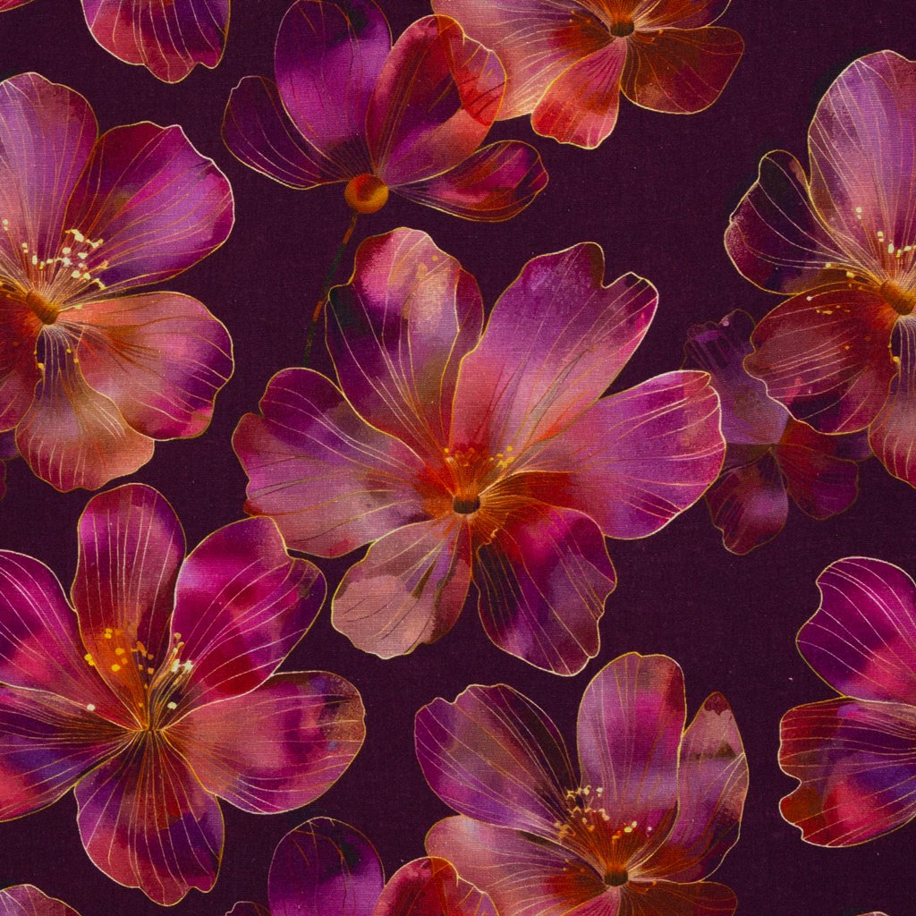 Leinen-Baumwoll-Stoff Adria von Swafing mit lila Blumenmuster – 69% Baumwolle, 31% Leinen, Öko-Tex Standard 100, leichter Webstoff für sommerliche Kleidung