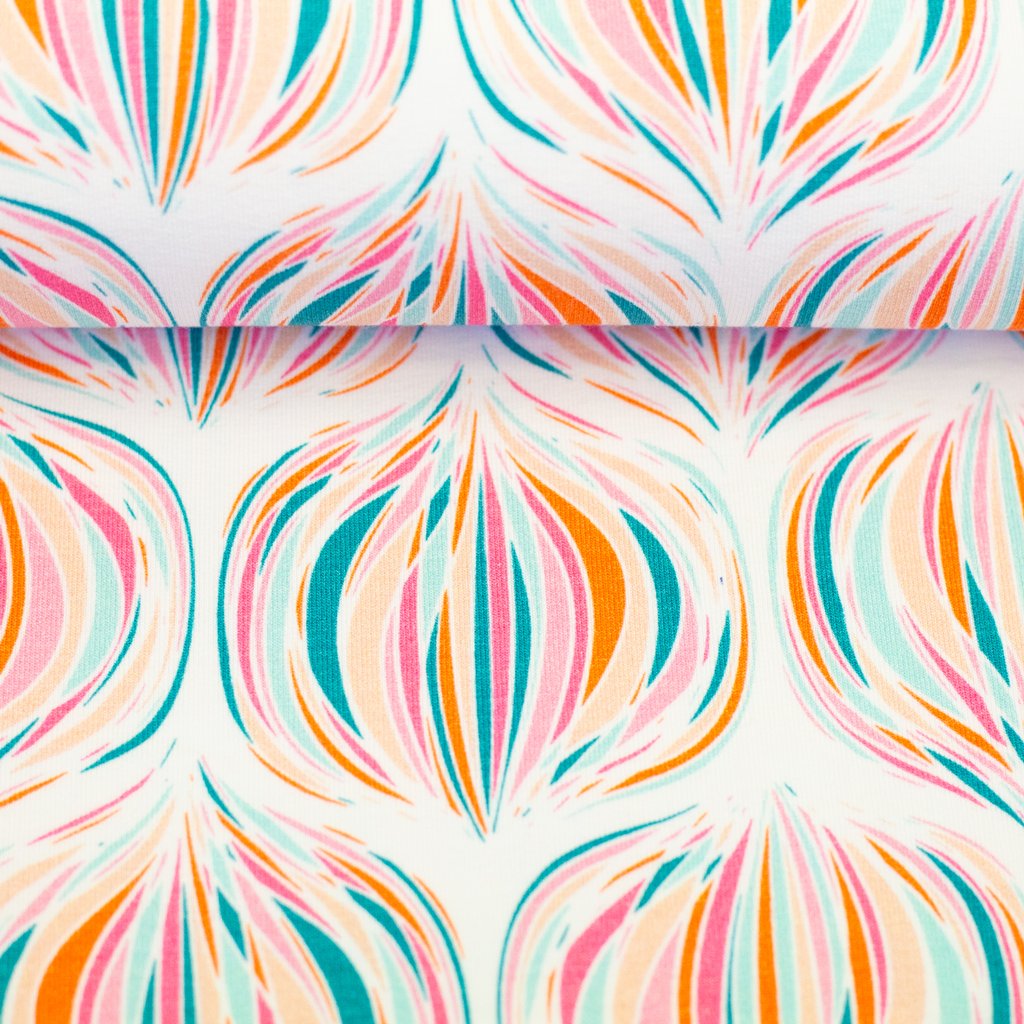 Motiv French Terry Swafing Joy Collection by Meluma – Grafischer Digitaldruck auf hochwertigem Sommersweat mit Modal, ideal für weiche Hoodies und bequeme Freizeitmode.