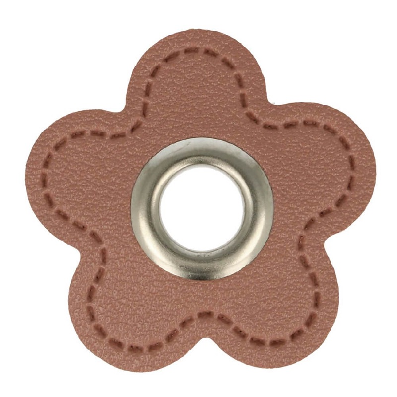 Kunstleder Ösen - Ösen Patches - Rosa - Blume - 8mm - Silber
