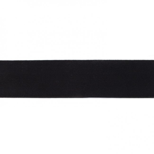 Elastisches Gummiband in tiefem Uni Schwarz – 40 mm breit, weich und formstabil für Hosenbünde, Röcke und dunkle Bekleidung.