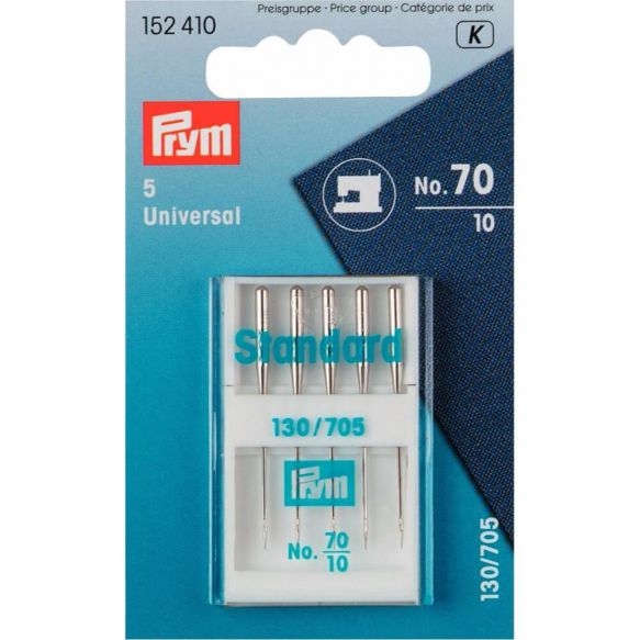 PRYM Universal-Nähmaschinennadeln Stärke 70, System 130/705 H, leicht gerundete Spitze für ein breites Anwendungsspektrum, 5 Stück in der Dose, passend für alle Haushaltsnähmaschinen.